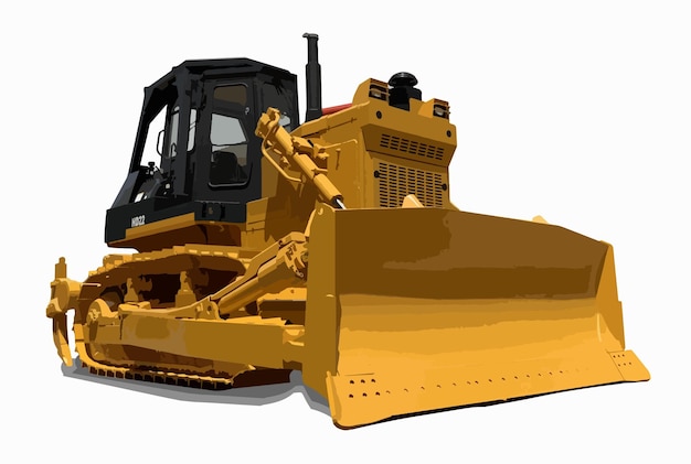 Vector gran cargador frontal amarillo o bulldozer en todas las ruedas aislado en fondo blanco