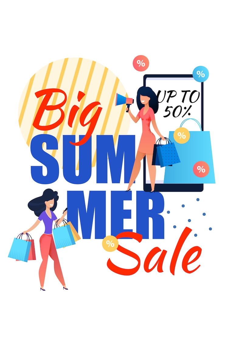Vector gran cartel de letras de venta de verano plana para mujeres