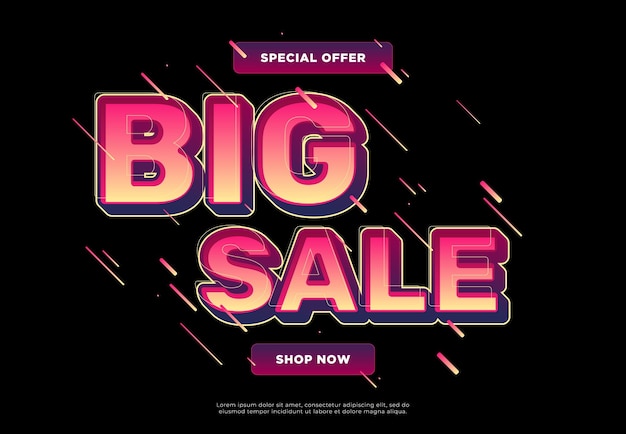 El gran cartel de venta está escrito en negrita con un gradiente en un estilo dinámico