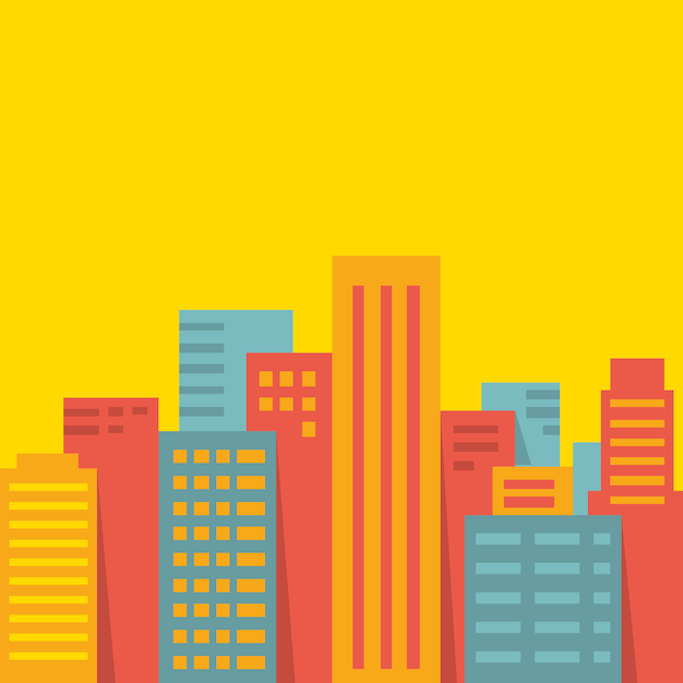 Vector una gran ciudad sobre fondo amarillo