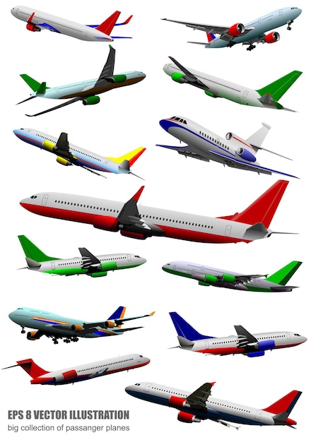 Gran colección de aviones en el aire ilustración vectorial