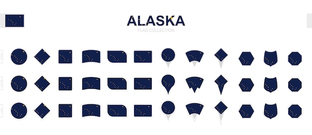 Gran colección de banderas de Alaska de varias formas y efectos.