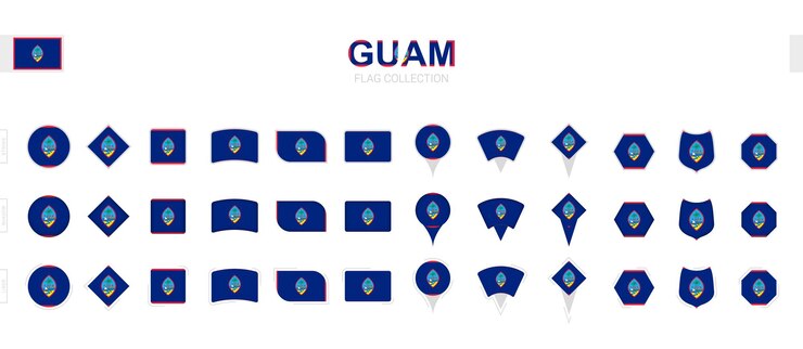 Vector gran colección de banderas de guam de varias formas y efectos.
