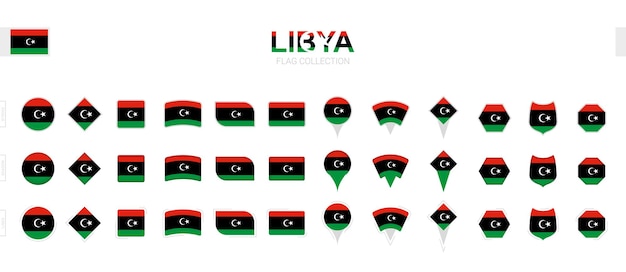 Gran colección de banderas de Libia de varias formas y efectos.