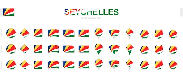 Gran colección de banderas de Seychelles de varias formas y efectos.