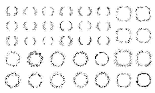 Gran colección de coronas y marcos florales vectoriales dibujados a mano