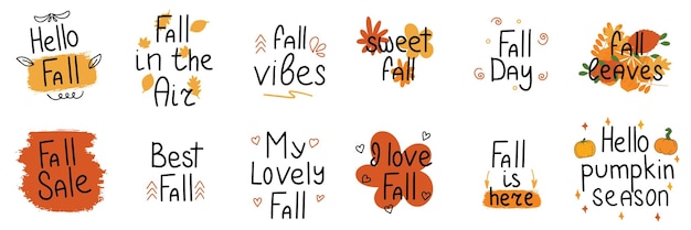Gran colección de frases cortas de otoño Citas de otoño letras de caligrafía Ilustración vectorial