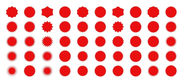 gran colección de pegatinas rojas de Starburst etiquetas de estrellas colección de insignias redondas
