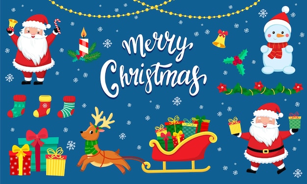 Una gran colección de personajes y artículos para el nuevo año y la Navidad. ilustración vectorial