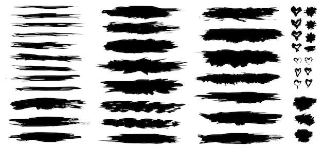 Gran colección de pintura negra tinta pincel trazos pinceles líneas sucias elementos de diseño artístico