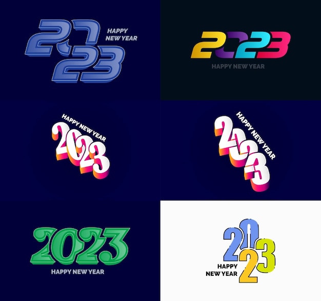 Gran colección de símbolos de Feliz Año Nuevo 2023 Portada del diario de negocios para 2023 con deseos Vector Ilustración de Año Nuevo