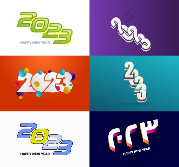 Gran colección de símbolos de Feliz Año Nuevo 2023 Portada del diario de negocios para 2023 con deseos Vector Ilustración de Año Nuevo