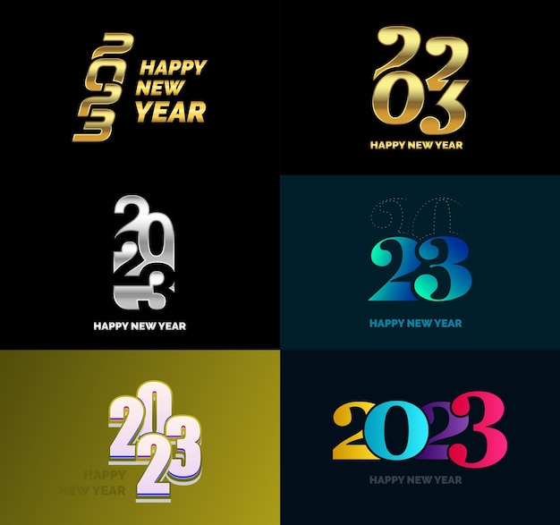 Gran colección de símbolos de Feliz Año Nuevo 2023 Portada del diario de negocios para 2023 con deseos Vector Ilustración de Año Nuevo
