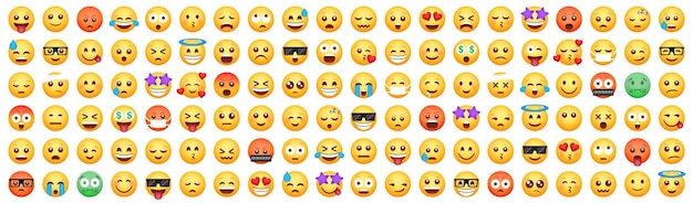 Vector gran conjunto de 120 iconos de sonrisa de emoticono conjunto de emoji de dibujos animados conjunto de emoticonos de vector