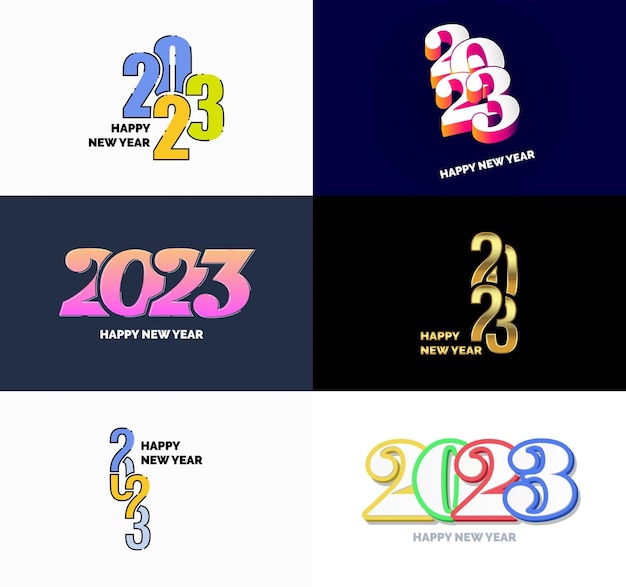 Gran conjunto de 2023 Diseño de texto de logotipo de feliz año nuevo 2023 Plantilla de diseño de número Vector Ilustración de año nuevo