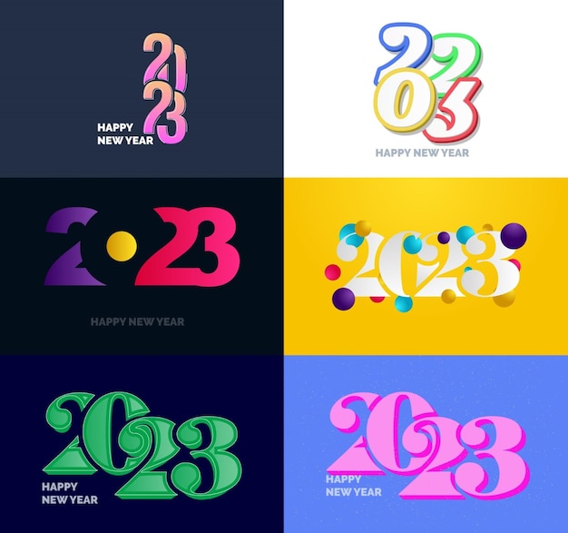 Gran conjunto de 2023 diseño de texto de logotipo de feliz año nuevo 2023 plantilla de diseño de número vector ilustración de año nuevo