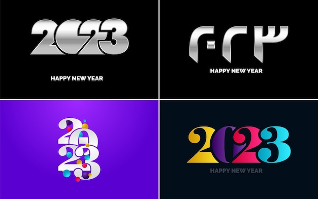 Gran conjunto de 2023 Diseño de texto de logotipo de feliz año nuevo Plantilla de diseño de número 2023 Colección de símbolos de Feliz año nuevo 2023 Ilustración de vector de año nuevo