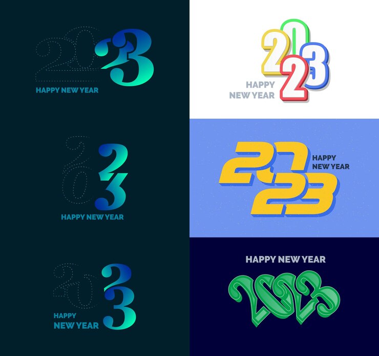 Vector gran conjunto de 2023 feliz año nuevo diseño de texto de logotipo 2023 plantilla de diseño de número