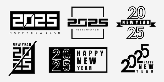 Gran conjunto de 2025 Año Nuevo Feliz diseño de texto de logotipo 2025 plantilla de diseño de números Ilustración vectorial