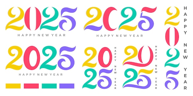 Vector gran conjunto de 2025 año nuevo feliz diseño de texto de logotipo 2025 plantilla de diseño de números ilustración vectorial