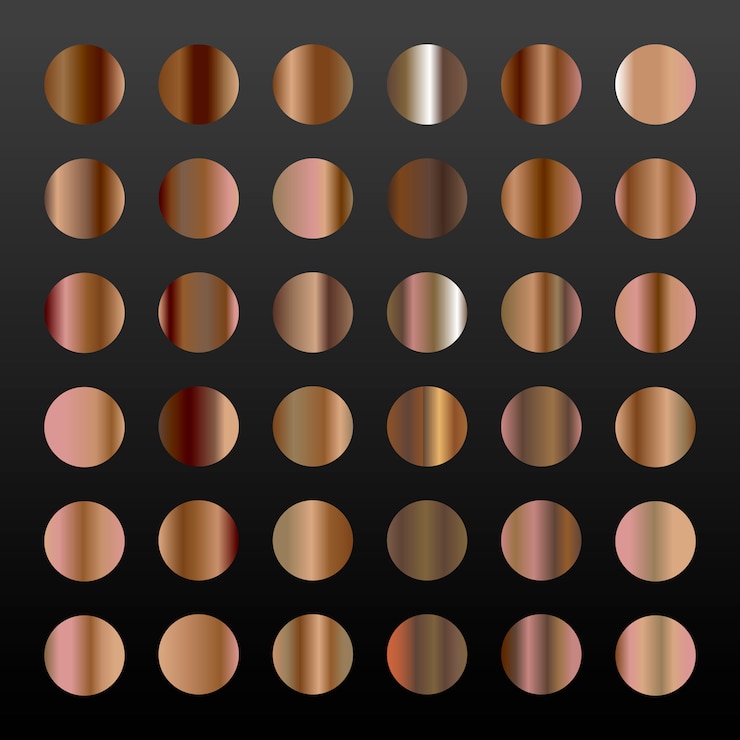 Vector gran conjunto de 36 gradientes de bronce