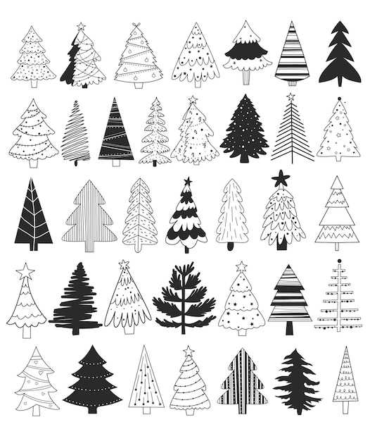 Gran conjunto de árboles de Navidad Árboles de Navidad de estilo Doodle