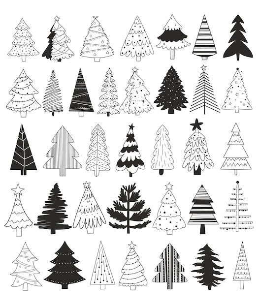 Gran conjunto de árboles de navidad árboles de navidad de estilo doodle