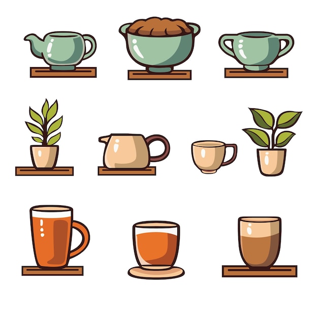 Gran conjunto de artículos relacionados con el café y iconos de plantas Set de iconos coloridos de café y bebidas