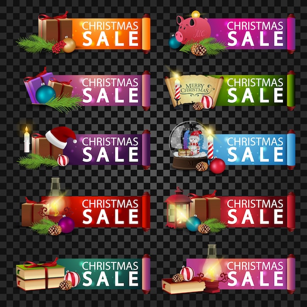 Gran conjunto de banners de descuento de Navidad