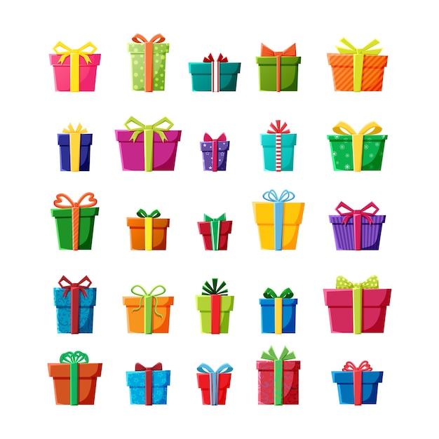 Gran conjunto de cajas de regalo aislado en blanco