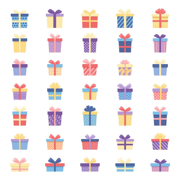 Gran conjunto de cajas de regalo dibujadas a mano multicolor