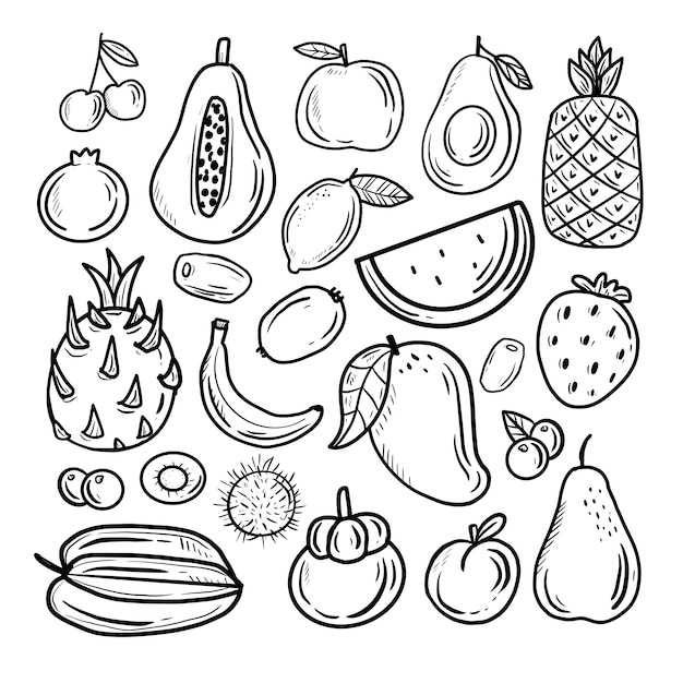 Vector gran conjunto de colección de dibujo de frutas tropicales