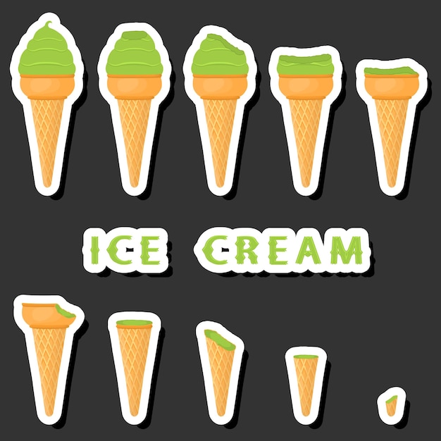Gran conjunto colorido de diferentes formas de helado de postre natural que consta de varios ingredientes