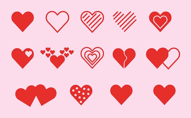 Vector gran conjunto de corazones rojos con diferentes formas, elementos vectoriales