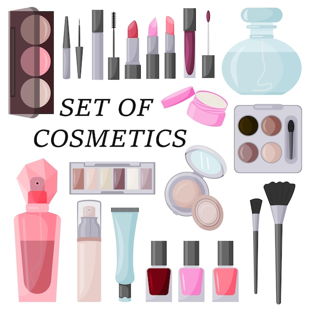 Un gran conjunto de cosméticos decorativos ilustración vectorial aislado en un fondo blanco