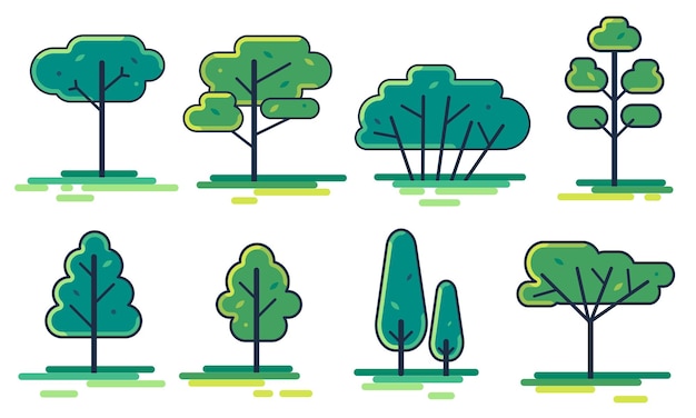 Gran conjunto de diferentes árboles Iconos de árboles establecidos en estilo plano moderno