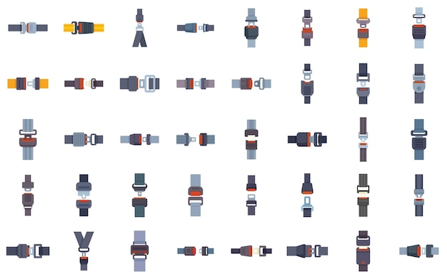 Gran conjunto de diferentes cinturones de seguridad para la conducción de seguridad en automóvil o avión