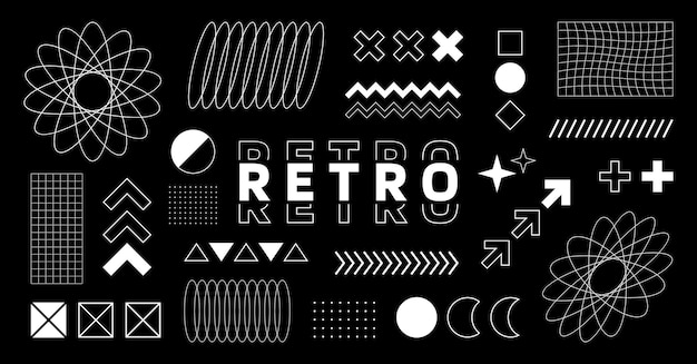 Vector gran conjunto de diferentes elementos de diseño retro futurista elementos abstractos geométricos elementos de diseño de estilo retro de los años 80 ilustración vectorial