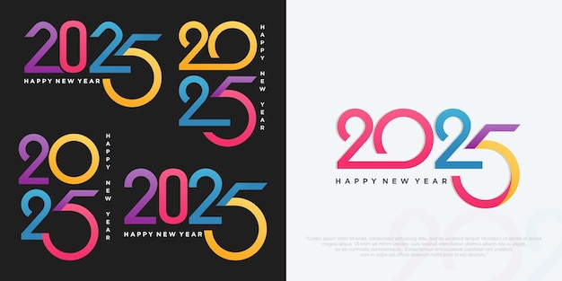 Gran conjunto de diseño de texto del logotipo de Feliz Año Nuevo de 2024 plantilla de diseño de números de 2025 Ilustración vectorial