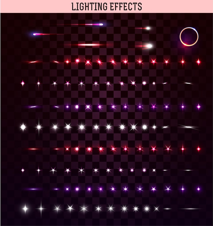 Vector gran conjunto de efectos de iluminación aislados. chispas de fuego. chispas efecto de luz realista natural. parches mágicos brillantes y brillantes. brillantes chispas de fuego que brillan intensamente. ilustración vectorial