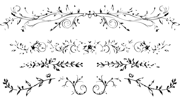 Gran conjunto de elementos decorativos y gráficos vectoriales en una colección de adornos florales dibujados a mano con l
