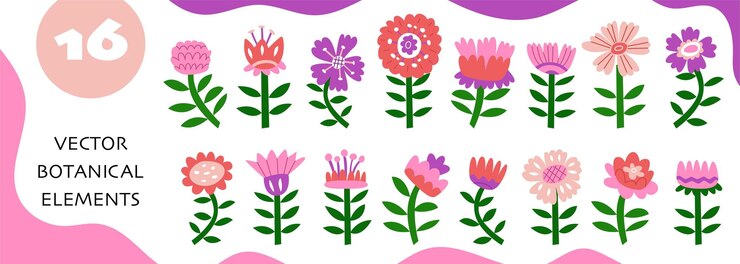 Vector gran conjunto de elementos florales plantilla para hacer arreglos florales decoración para tarjetas de boda y felicitaciones por el día de la madre y el 8 de marzo ilustración vectorial aislada sobre fondo blanco
