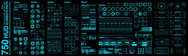 Gran conjunto de elementos futuristas de HUD Interfaz gráfica de usuario virtual Mega conjunto de elementos de interfaz de usuario GUI de HUD Círculos, gráficos, marcos, objetivos, señales