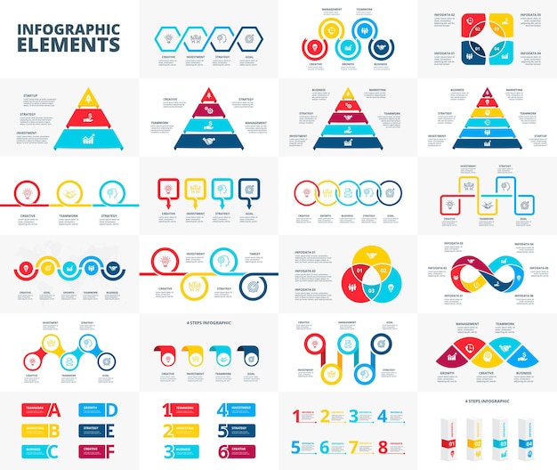 Gran conjunto de elementos infográficos polivalentes. Plantilla de diseño de vector de visualización de datos.