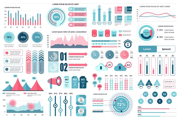 Gran conjunto de elementos infográficos visualización de datos plantilla de diseño vectorial infografía de línea de tiempo