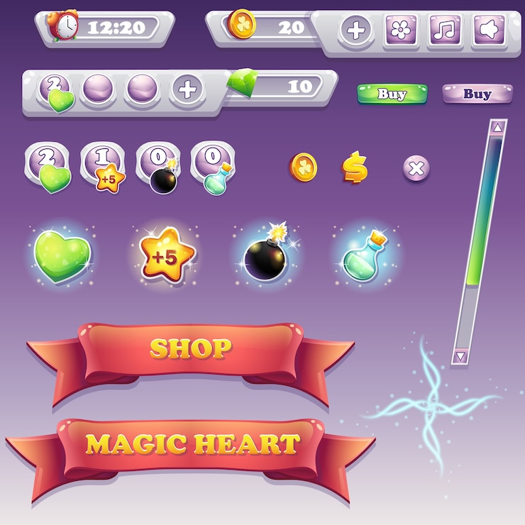 Vector gran conjunto de elementos de interfaz para juegos de computadora y diseño web