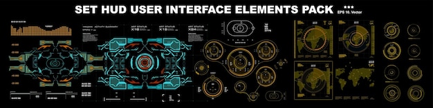Gran conjunto de elementos de interfaz de usuario HUD Conjunto moderno de pantalla futurista fantástica y tablero de instrumentos HUD
