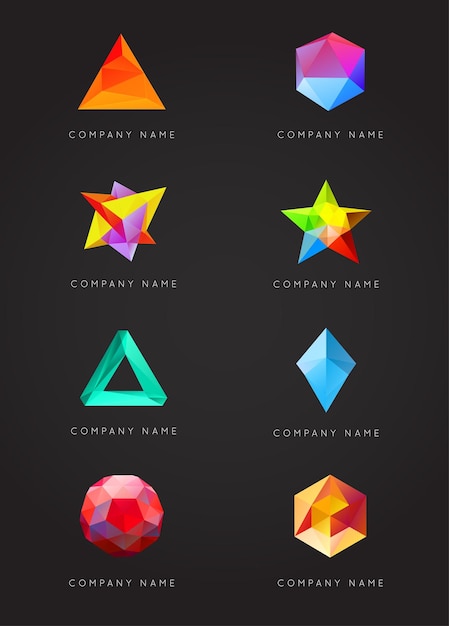 Gran conjunto de elementos de logotipo de gemas trianguladas de cristal de moda Perfecto para negocios Identidad visual de estilo de polígono bajo geométrico