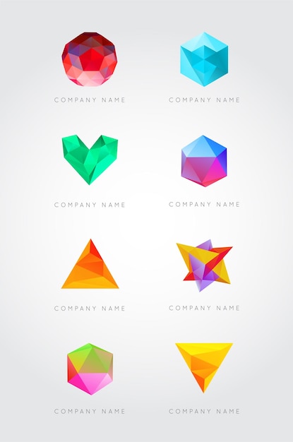 Gran conjunto de elementos de logotipo de gemas trianguladas de cristal de moda Perfecto para el vector de identidad visual de estilo de polígono bajo geométrico empresarial