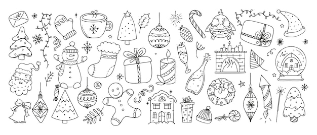 Gran conjunto de elementos de Navidad vector ilustración Doodle aislado sobre fondo blanco Navidad